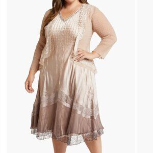 Komarov Woman Blush Champagne Lace Dress set with Jewels and jacket 3X